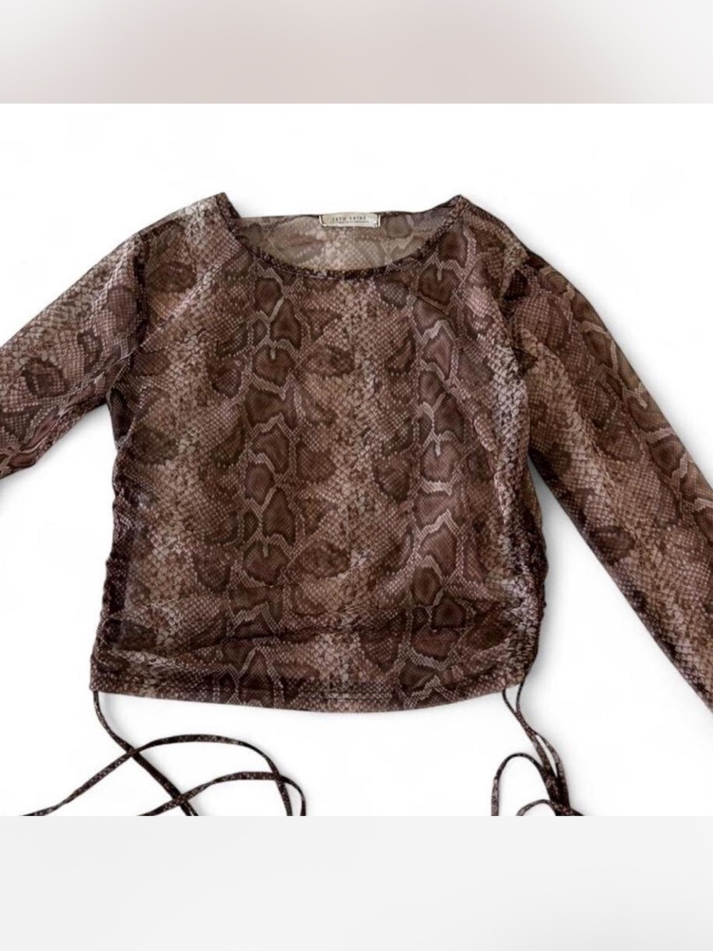 12th Tribe Taupe Snake Print Sheer Top